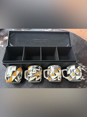 Acoma Pueblo Tea Cups /Espresso Mugs Gift Set - Black, Cream & Orange